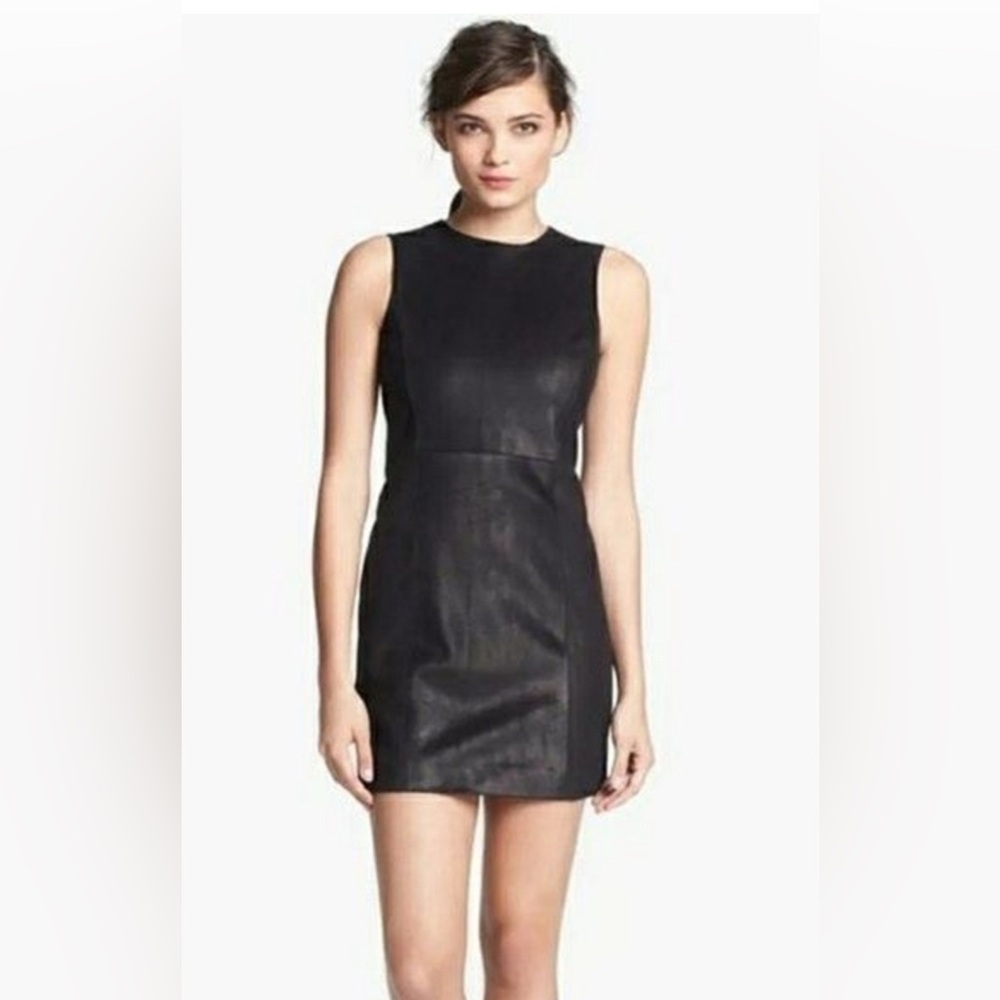 Theyskens' Theory Black Quilted Sleeveless Shift Dress, Leather